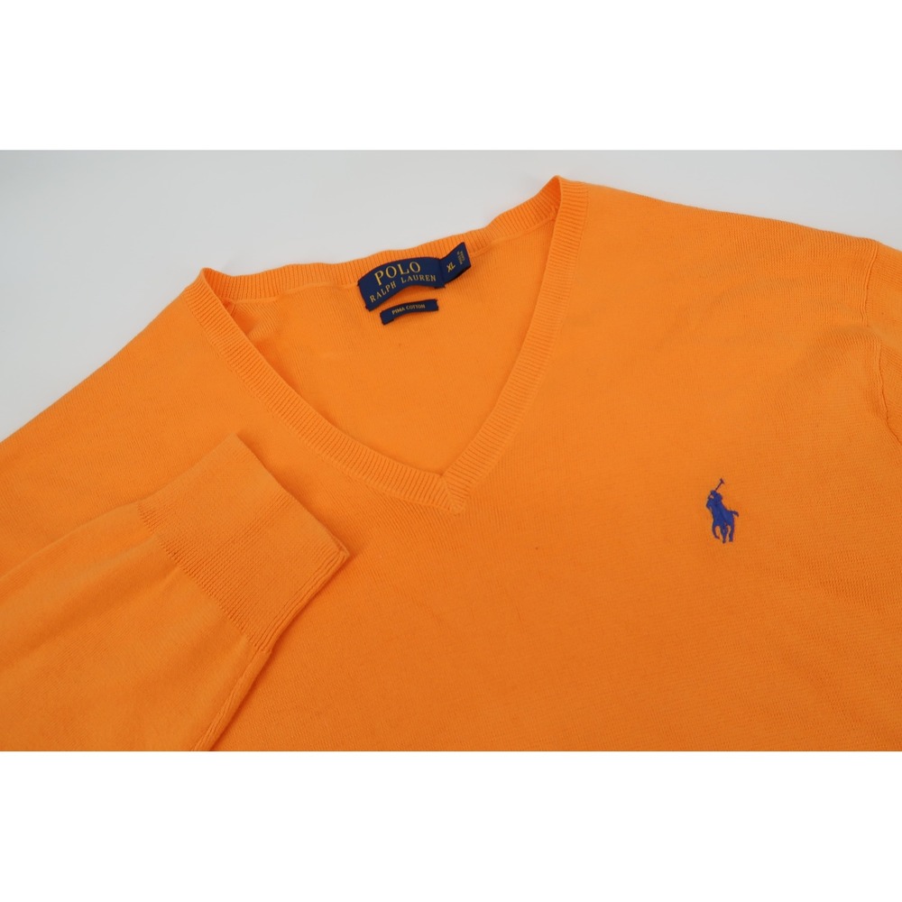 Polo Ralph Lauren Sweater Mens XL Orange Pima Cotton V-Neck Pony Long Sleeve